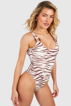 Boohoo Womens Tiger O-ring Scoop Swimsuit - - Size 6 UK