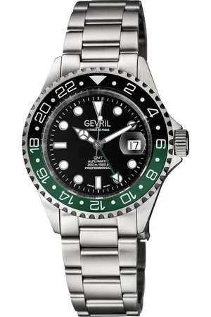 Gevril Mens Wall Street GMT Swiss Automatic Sellita SW330 Ceramic Bezel, Stainless Steel Bracelet - - One Size