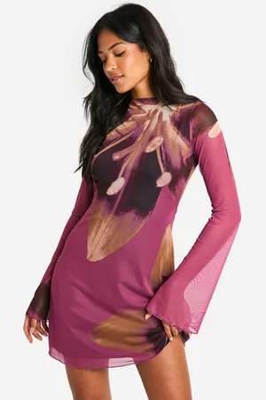 Boohoo Womens Tall Bold Floral Open Back Mini Dress - - Size 16 UK
