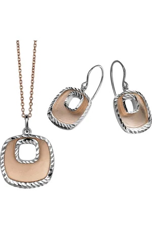 ORPHELIA WoMens 925 Sterling Silver Set: Chain-Pendant + Earrings - Silver/Rose SET-5188 - - One Size