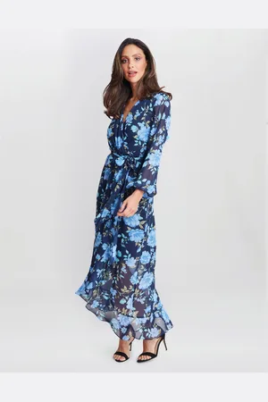 Gina Bacconi Womens Norma Printed Maxi With Tulip Overlay And Tie Belt - - Size 10 UK