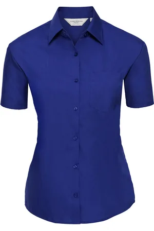 Russell Athletic Collection Womens/Ladies Poplin Easy-Care Short-Sleeved Shirt (Bright Royal Blue) - - Size X-Small