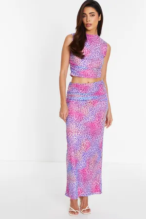 Quiz Womens Multicolored Leopard Print Mesh Maxi Skirt - - Size 6 UK