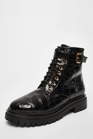 Quiz Womens Faux Leather Croc Boots - Size UK 4