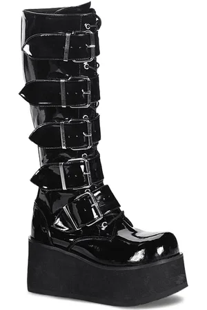 Demonia Mens Trashville 518 Patent Leather Mid Calf Boots - Size UK 3