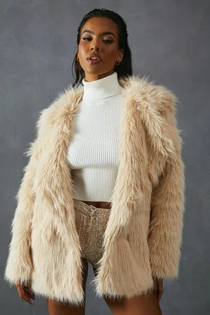MissPap Womens Faux Fur Long Collar Coat - - Size Small
