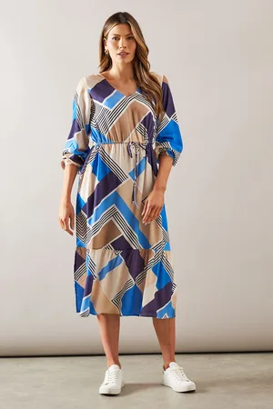wallis Womens Geo Drawstring Viscose Midi Dress - Size 20 UK