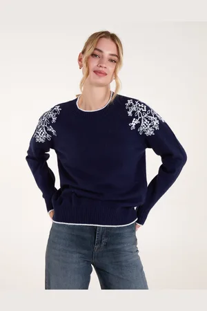 Blue Vanilla Womens Detailed Embroidery Shoulder Jumper - - Size Small/Medium