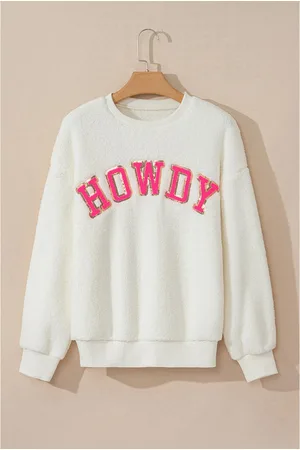 Azura Exchange Womens Sherpa HOWDY Patched Pullover Sweatshirt - Size Large