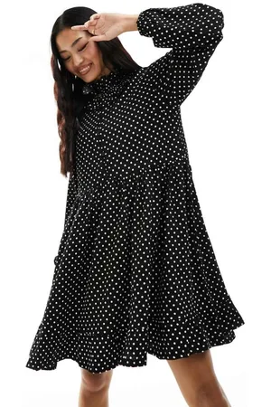 Y.A.S Womens high neck frill mini smock dress in polka dot - Size X-Small