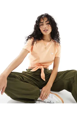 Barbour Womens tie front t-shirt in -Orange - Size 18 UK