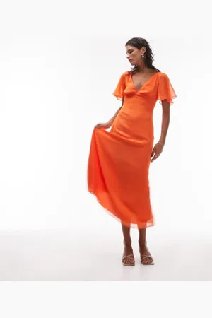 Topshop Womens v neck angel sleeve midi dress with cut out back in - Size 4 UK