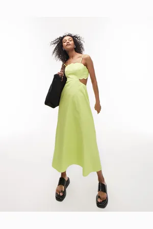 Topshop Womens scallop edge midi dress in lime- - Size 18 UK
