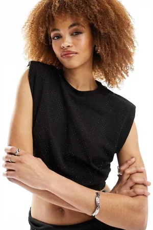 AllSaints Womens AllSaints Alya Mika diamante sleeveless crop tank top in - Size Medium