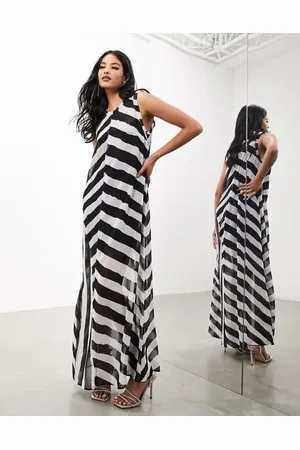 ASOS Womens sleeveless sheer maxi dress in monochrome stripe-Multi - - Size 4 UK