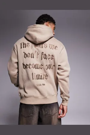 Sixth June Mens fear embroidered hoodie in -Neutral - Size Medium