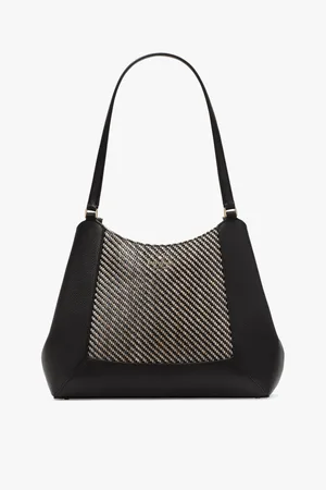 Kate Spade Womens Lena Two Tone Straw Large Triple Compartment Shoulder Bag - - One Size