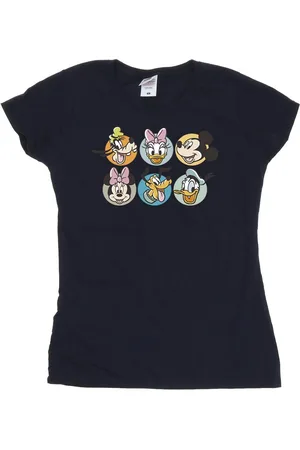 Disney Womens/Ladies Mickey Mouse And Friends Faces Cotton T-Shirt ( Blue) - Size Small