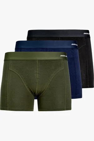 JACK & JONES BASIC BAMBOO Mens 3 Pack Trunks Forest Night - - Size Large