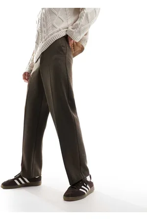 ASOS Mens smart wide leg wool mix trousers-Brown - - Size 30W/32L