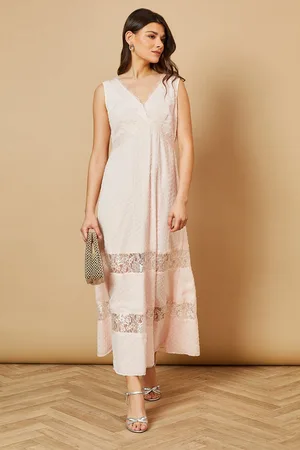 Oasis Womens Dobby Chiffon Lace Insert Midi Dress - - Size 16 UK