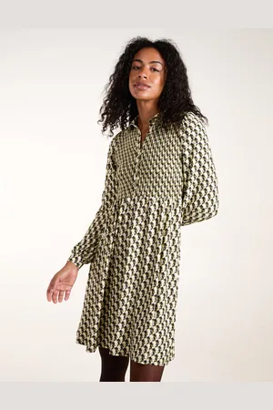Blue Vanilla Womens Geometric Shirred Mini Shirt Dress - - Size Medium