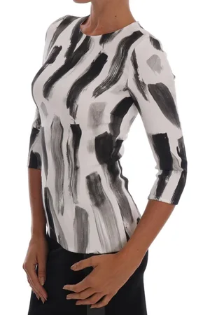 Dolce & Gabbana WoMens White Black Striped Printed Blouse Top Viscose - Size EU 38 (Womens)