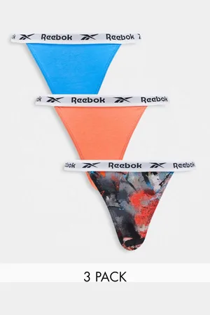 Reebok Womens isla 3 pack tanga briefs in abstract grey black mix - - Size Small