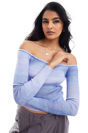 Cotton On Womens off shoulder rib knit top in ombre - Size Large