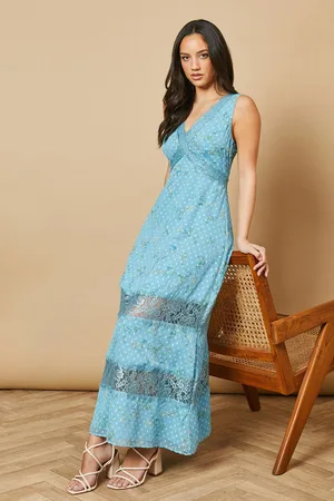 Oasis Womens Floral Chiffon Lace Midi Dress - - Size 6 UK