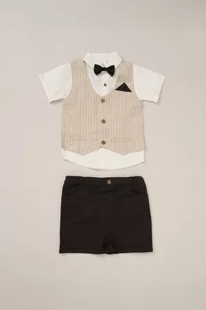 Little Gent Boys Shirt with Mock Waistcoat, Shorts and Bowtie Outfit Set - - Size 3Y