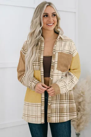 Azura Exchange Womens Plaid Color Block Patchwork Shirt Jacket with Pocket - Size Large