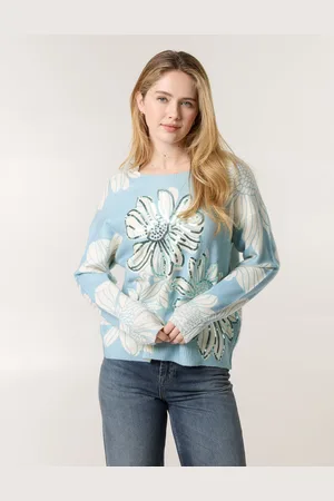 Blue Vanilla Womens Large Flower Embellished Jumper - Size Medium/Large