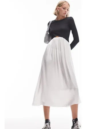 Topshop Womens jersey and satin mix midi dress in black and ivory-Multi - - Size Large