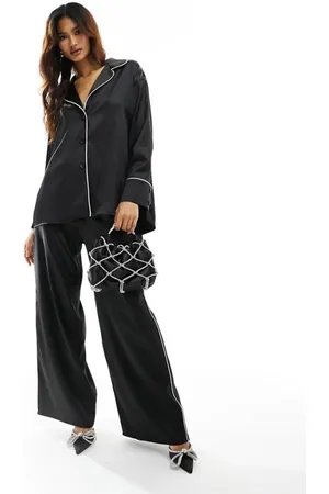 ASOS Womens satin pyjama shirt co-ord with piping detail in - Size 8 UK