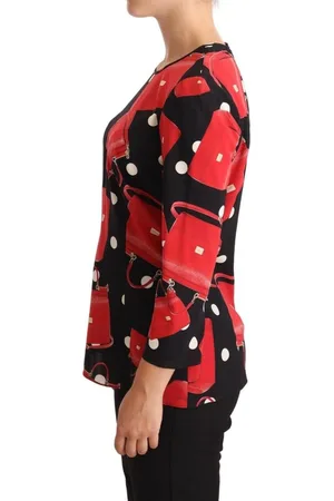 Dolce & Gabbana WoMens Black Sicily Bag Print Silk Stretch Top Blouse - - Size EU 44 (Womens)