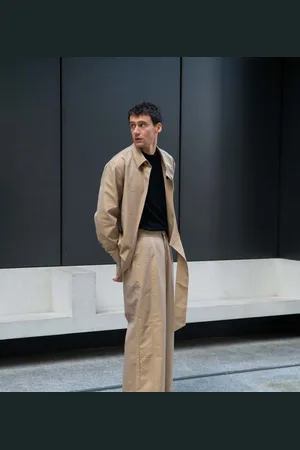 Labelrail Mens x Isaac Hudson wide leg turn-up trousers co-ord in -Neutral - Size X-Small