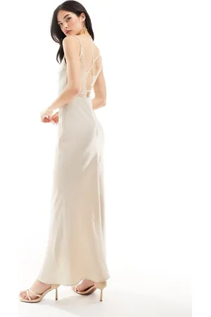 Y.A.S Womens satin cami maxi dress with lace detail in champagne-Neutral - - Size 2XL