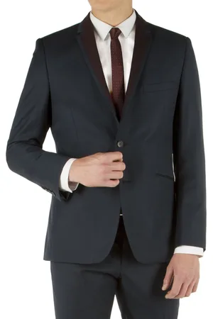 Limehaus Mens Twill With Contrasting Lapel Insert Slim Fit Suit - Size 42 Regular