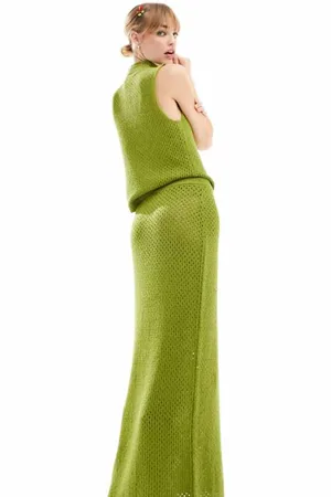 Reclaimed Womens knitted maxi skirt co-ord-Green - - Size X-Small