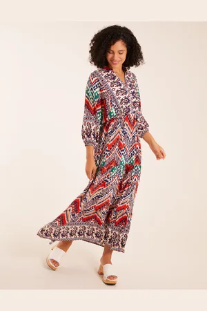 Blue Vanilla Womens Tiered Notch V Neck Printed Maxi Dress - - Size Medium