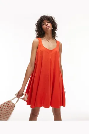 Topshop Womens topstitch mini chuck on dress in orange - - Size 4 UK