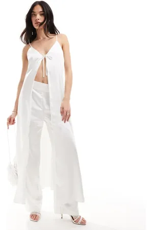 Y.A.S Womens Bridal satin tie front maxi cami top co-ord with train in - Size 2XL