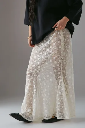 warehouse Womens Petite Sheer Lace Fishtail Maxi Skirt - - Size 14 UK