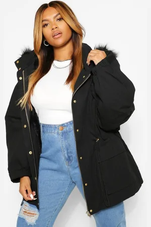 Boohoo Womens Plus Faux Fur Lined Hooded Parka Coat - - Size 22 UK