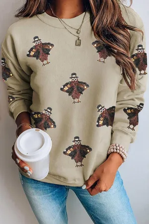 Azura Exchange Womens Parchment Shimmering Turkey Pattern Thanksgiving Holiday Sweatshirt - - Size 2XL