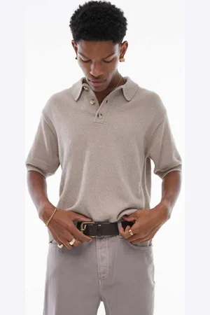 Topman Mens knitted textured polo in -Neutral - Size X-Small