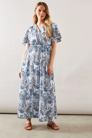 wallis Womens Paisley Flutter Sleeve Midi Dress - Size 16 UK