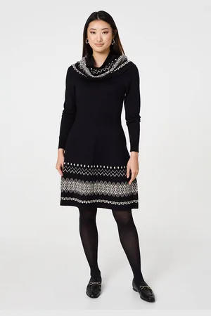 Izabel London Womens Aztec Print Removable Rollneck Knit Dress Cotton - Size X-Large