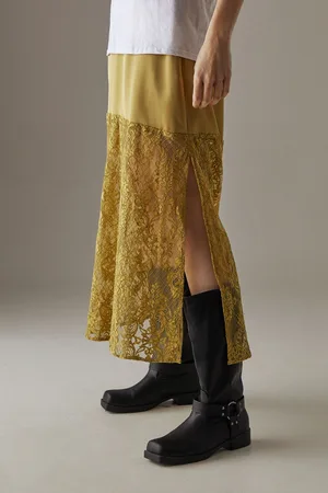 warehouse Womens Satin Lace Mix Maxi Skirt - - Size 10 UK
